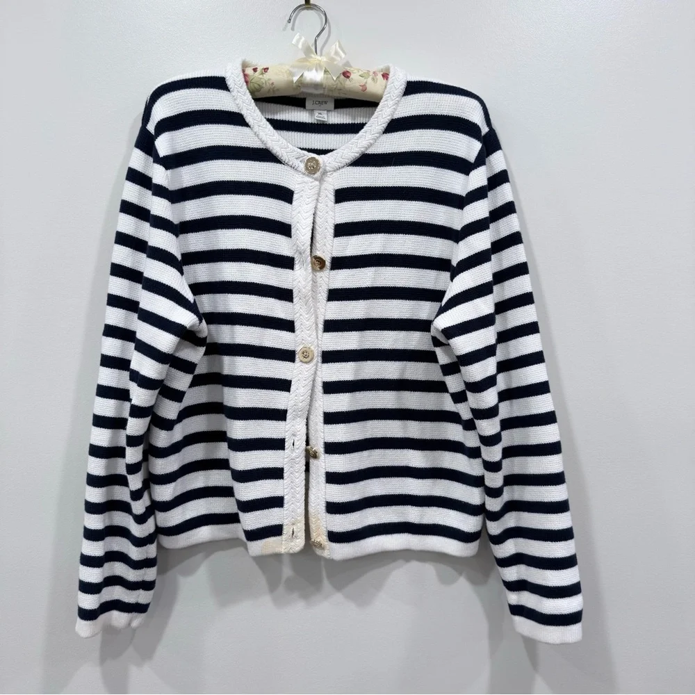 J. Crew Factory Navy and White Striped Lady Cardigan - Picture 6 of 8